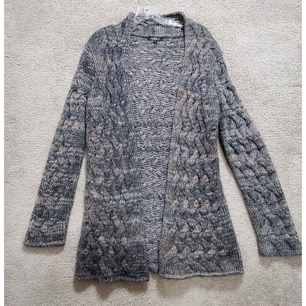 Gemelli Cardigan Sweater‎ Women's Large Gray Acrylic Mohair Wool Open Cable